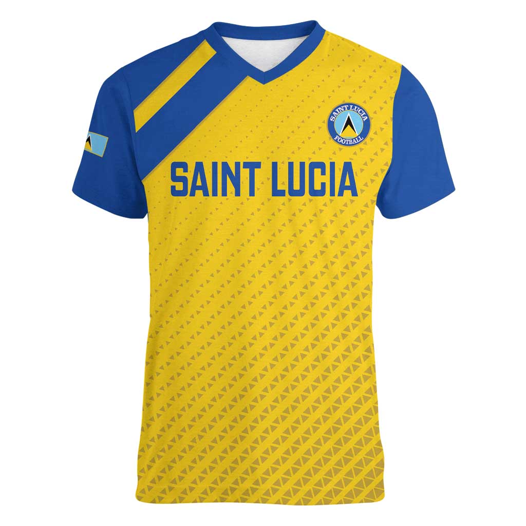 Custom Saint Lucia Football Women V-Neck T-Shirt 2025 Go Champions - Yellow Version