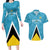 Custom Saint Lucia Football Couples Matching Long Sleeve Bodycon Dress and Hawaiian Shirt Flag Style