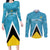 Custom Saint Lucia Football Couples Matching Long Sleeve Bodycon Dress and Long Sleeve Button Shirt Flag Style