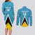 Custom Saint Lucia Football Couples Matching Long Sleeve Bodycon Dress and Long Sleeve Button Shirt Flag Style