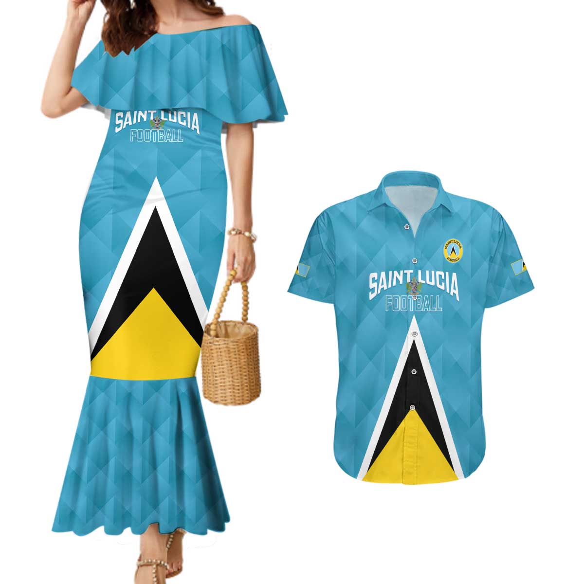 Custom Saint Lucia Football Couples Matching Mermaid Dress and Hawaiian Shirt Flag Style