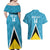 Custom Saint Lucia Football Couples Matching Off Shoulder Maxi Dress and Hawaiian Shirt Flag Style