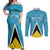 Custom Saint Lucia Football Couples Matching Off Shoulder Maxi Dress and Long Sleeve Button Shirt Flag Style