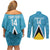 Custom Saint Lucia Football Couples Matching Off Shoulder Short Dress and Long Sleeve Button Shirt Flag Style