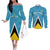 Custom Saint Lucia Football Couples Matching Off The Shoulder Long Sleeve Dress and Long Sleeve Button Shirt Flag Style