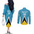 Custom Saint Lucia Football Couples Matching Off The Shoulder Long Sleeve Dress and Long Sleeve Button Shirt Flag Style