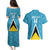 Custom Saint Lucia Football Couples Matching Puletasi and Hawaiian Shirt Flag Style