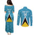 Custom Saint Lucia Football Couples Matching Puletasi and Long Sleeve Button Shirt Flag Style