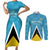 Custom Saint Lucia Football Couples Matching Short Sleeve Bodycon Dress and Long Sleeve Button Shirt Flag Style