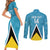 Custom Saint Lucia Football Couples Matching Short Sleeve Bodycon Dress and Long Sleeve Button Shirt Flag Style