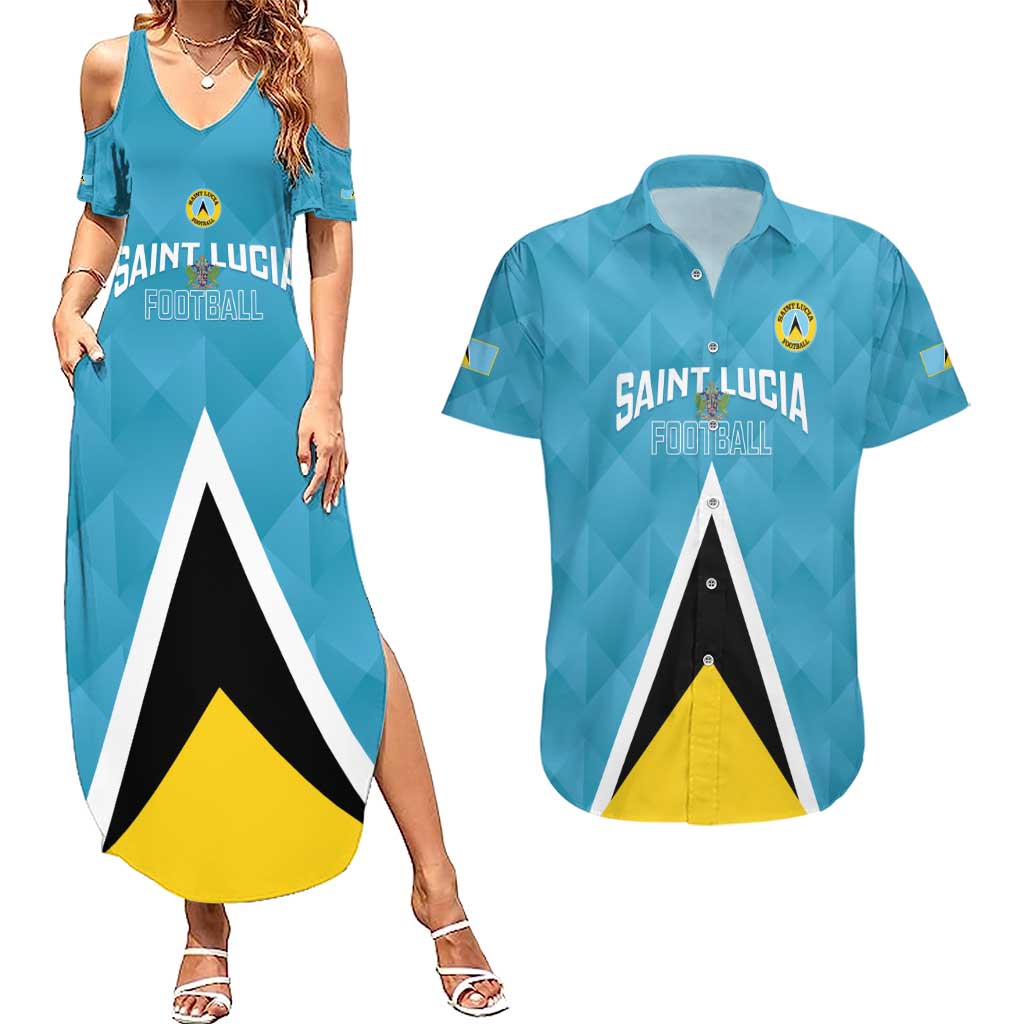 Custom Saint Lucia Football Couples Matching Summer Maxi Dress and Hawaiian Shirt Flag Style