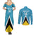 Custom Saint Lucia Football Couples Matching Summer Maxi Dress and Long Sleeve Button Shirt Flag Style