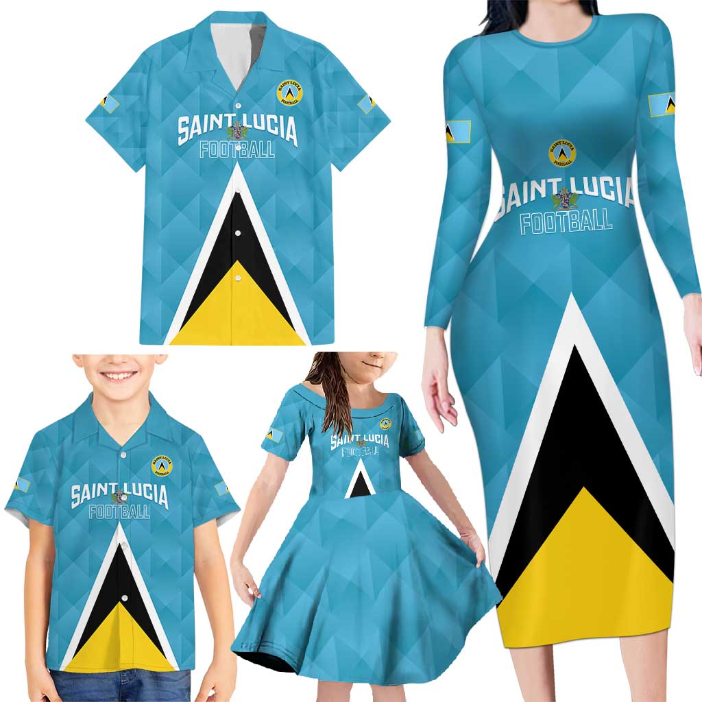 Custom Saint Lucia Football Family Matching Long Sleeve Bodycon Dress and Hawaiian Shirt Flag Style