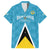 Custom Saint Lucia Football Family Matching Off The Shoulder Long Sleeve Dress and Hawaiian Shirt Flag Style