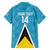 Custom Saint Lucia Football Family Matching Off The Shoulder Long Sleeve Dress and Hawaiian Shirt Flag Style