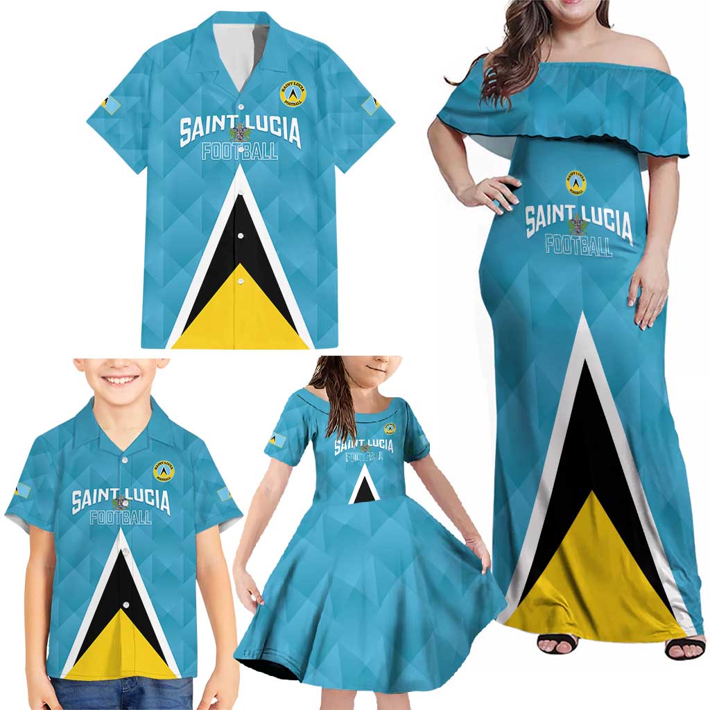 Custom Saint Lucia Football Family Matching Off Shoulder Maxi Dress and Hawaiian Shirt Flag Style