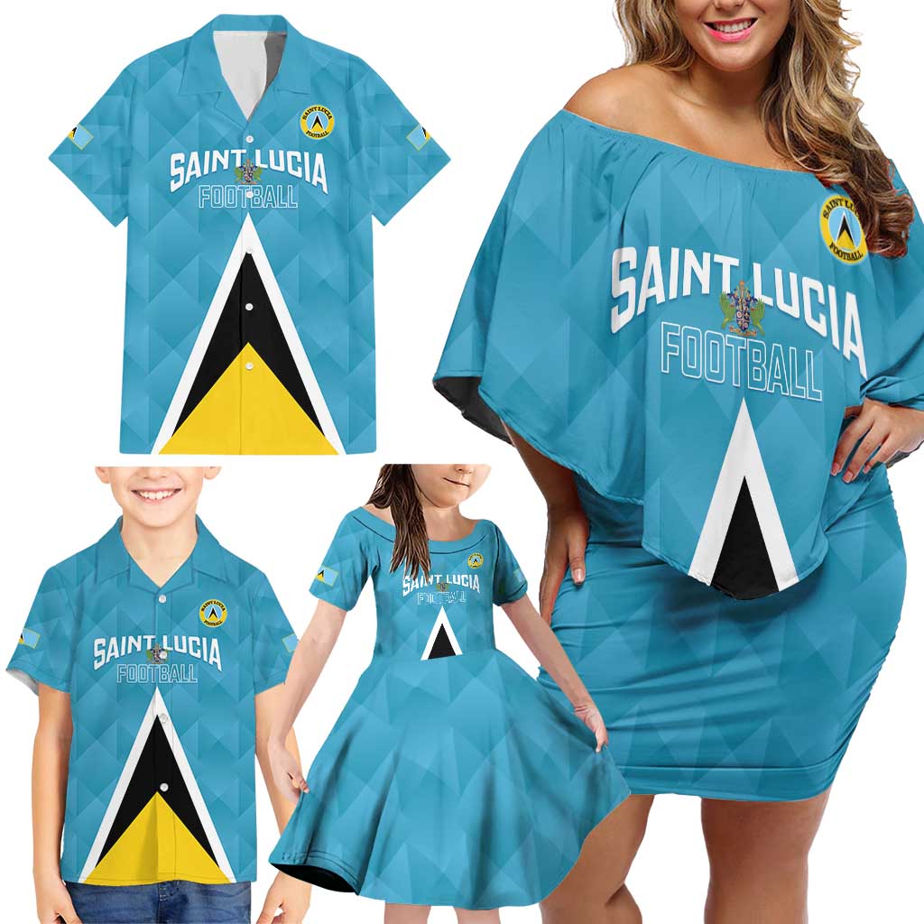 Custom Saint Lucia Football Family Matching Off Shoulder Short Dress and Hawaiian Shirt Flag Style