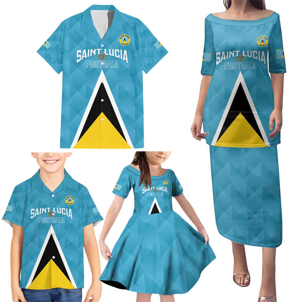 Custom Saint Lucia Football Family Matching Puletasi and Hawaiian Shirt Flag Style