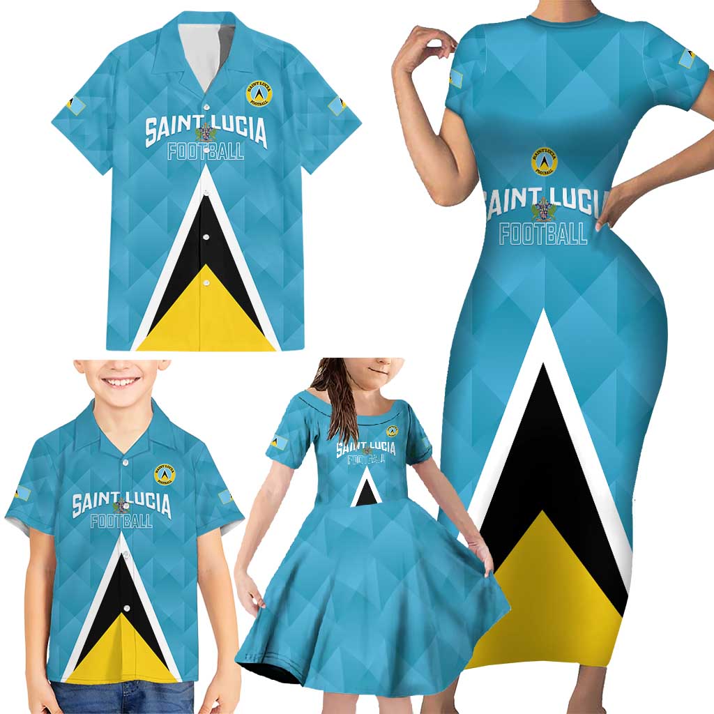 Custom Saint Lucia Football Family Matching Short Sleeve Bodycon Dress and Hawaiian Shirt Flag Style