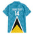 Custom Saint Lucia Football Family Matching Short Sleeve Bodycon Dress and Hawaiian Shirt Flag Style