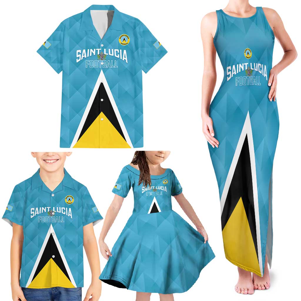 Custom Saint Lucia Football Family Matching Tank Maxi Dress and Hawaiian Shirt Flag Style