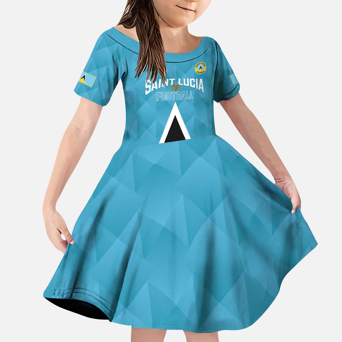 Custom Saint Lucia Football Kid Short Sleeve Dress Flag Style