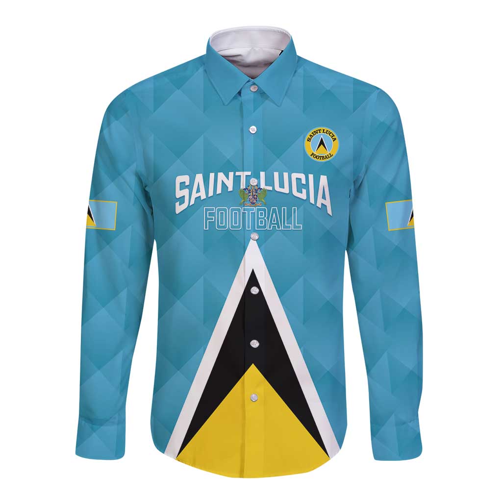 Custom Saint Lucia Football Long Sleeve Button Shirt Flag Style