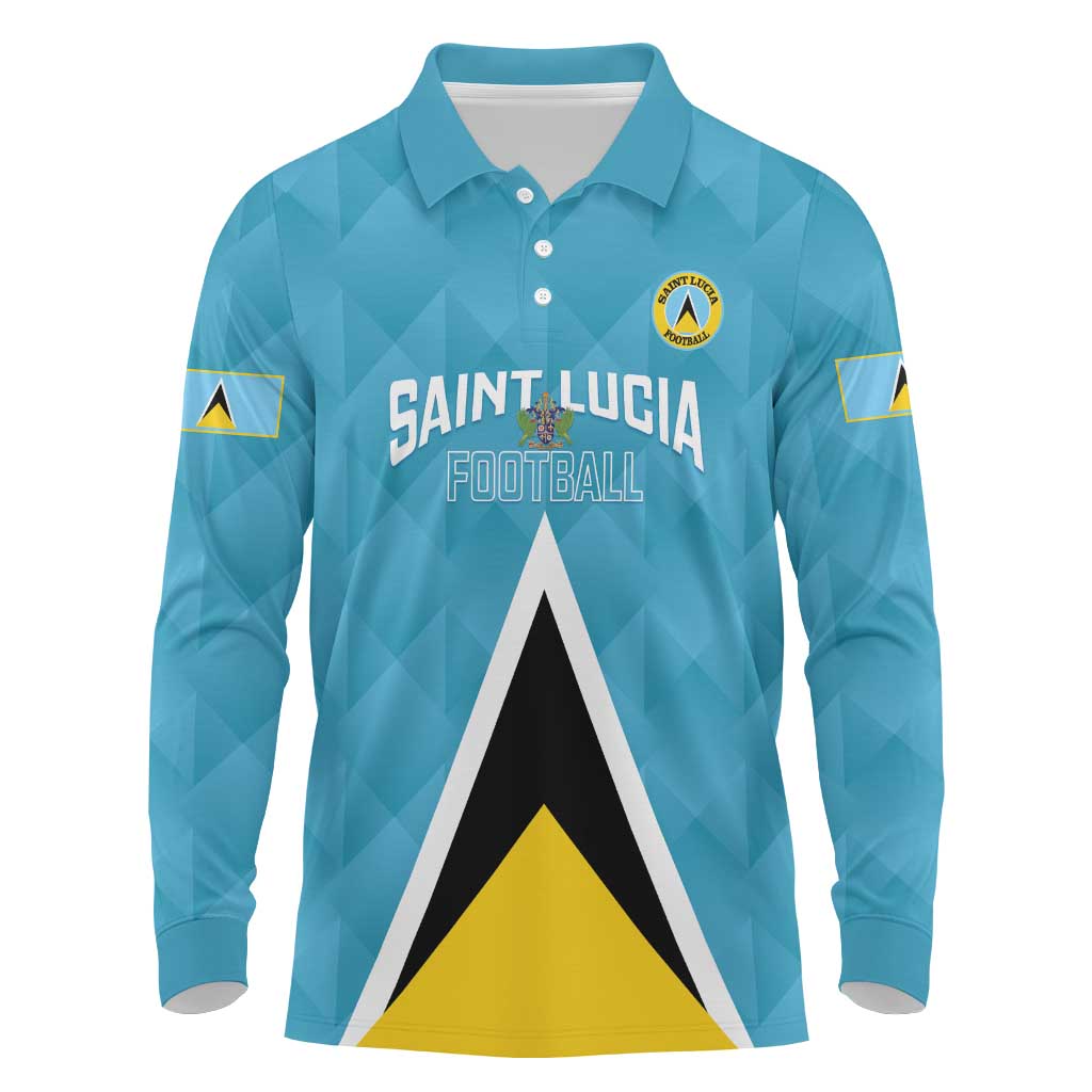 Custom Saint Lucia Football Long Sleeve Polo Shirt Flag Style