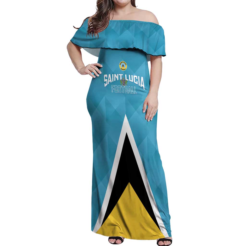 Custom Saint Lucia Football Off Shoulder Maxi Dress Flag Style