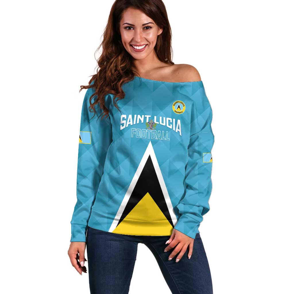 Custom Saint Lucia Football Off Shoulder Sweater Flag Style