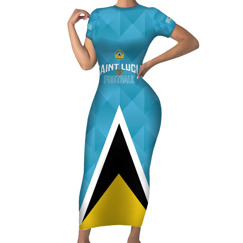 Custom Saint Lucia Football Short Sleeve Bodycon Dress Flag Style