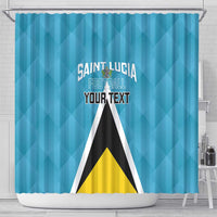 Blue shower curtain with Saint Lucia Football flag design and Your Text center