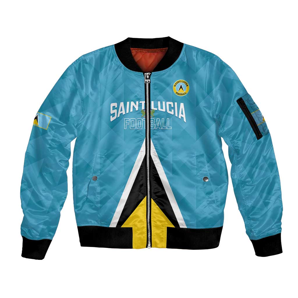 Custom Saint Lucia Football Sleeve Zip Bomber Jacket Flag Style