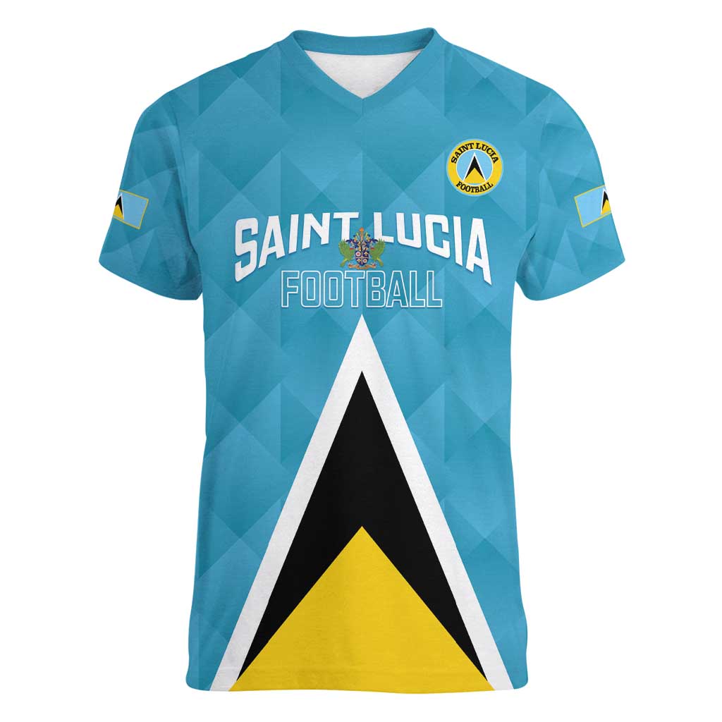 Custom Saint Lucia Football Women V-Neck T-Shirt Flag Style