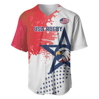 USA Rugby baseball jersey with red, white, and blue splatter graphic and eagle stars
