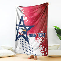 Rugby blanket in red, white, blue with eagle and stars; 'YOUR TEXT' print