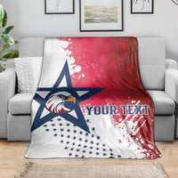 Red white blue rugby blanket with eagle mascot and stars, 'YOUR TEXT' centered