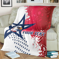 Rugby blanket in red, white, blue with eagle and stars and 'YOUR TEXT' design