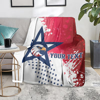 Rugby blanket in red and blue with eagle graphic, stars, and 'YOUR TEXT' text