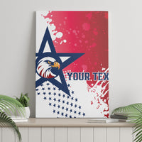 Framed red eagle rugby wall canvas with stars and 'Your Text', centered front view