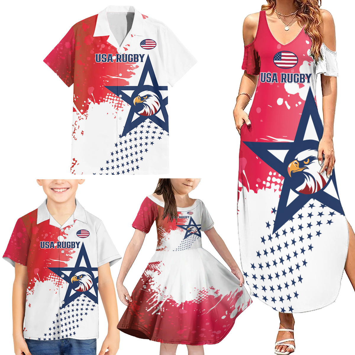 Custom United States Rugby Family Matching Summer Maxi Dress and Hawaiian Shirt 2024 Pacific Go Eagles - Wonder Print Shop