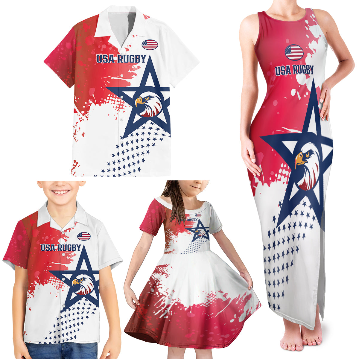 Custom United States Rugby Family Matching Tank Maxi Dress and Hawaiian Shirt 2024 Pacific Go Eagles - Wonder Print Shop