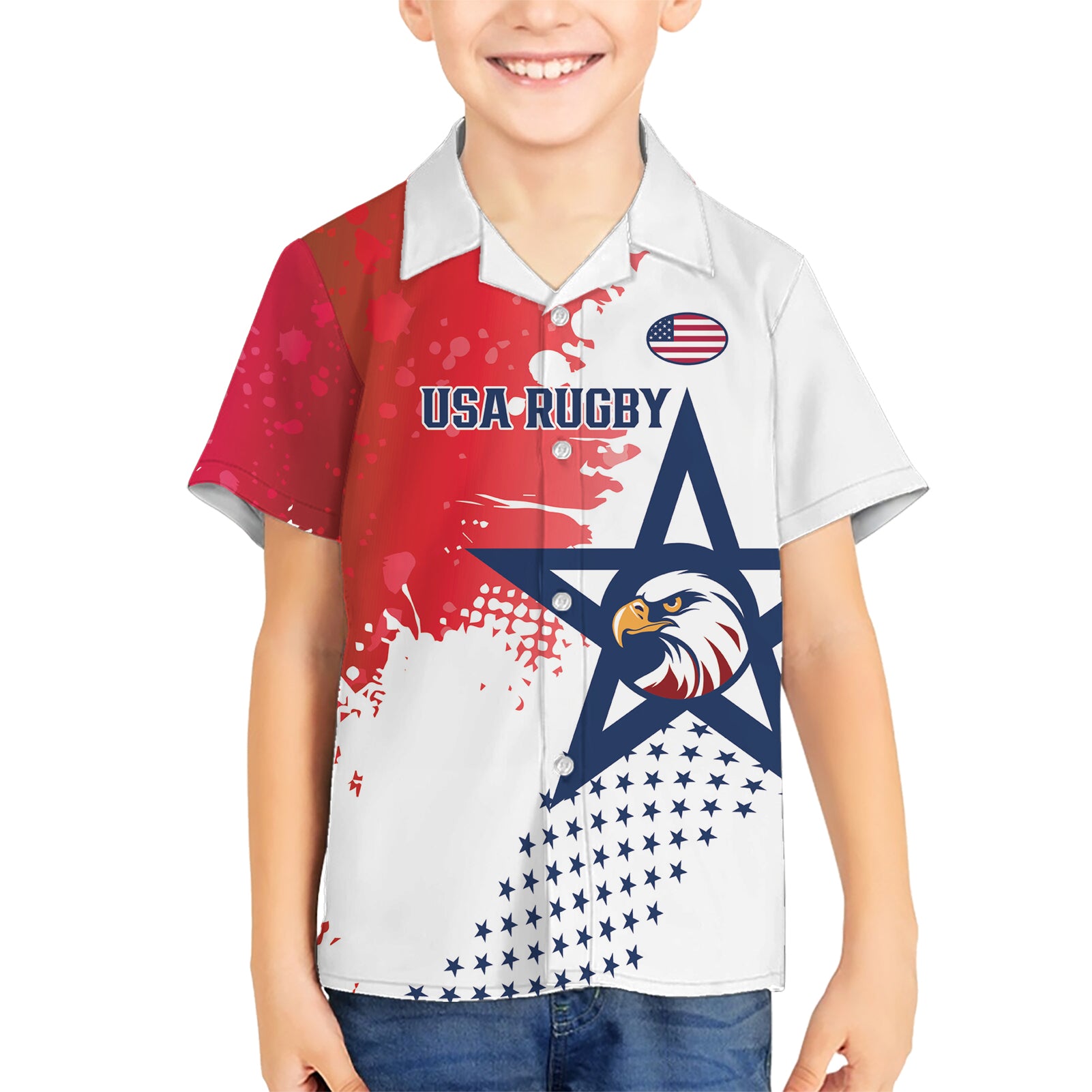 Custom United States Rugby Kid Hawaiian Shirt 2024 Pacific Go Eagles - Wonder Print Shop