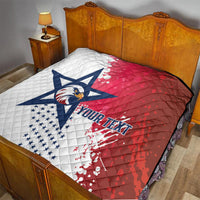 Red/white/blue quilted bed throw with star-and-eagle logo and custom text