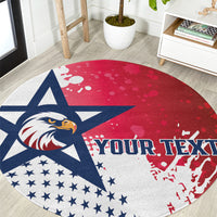 Red round rug with US eagle, stars-and-stripes and customizable text graphic