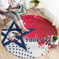 Red round rug with US eagle, stars-and-stripes and YOUR TEXT print