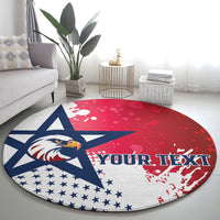 Red round rug with US eagle and stars-and-stripes flag, customizable text centered
