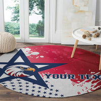 Red round rug with US eagle logo, stars-and-stripes and red-white splatter print