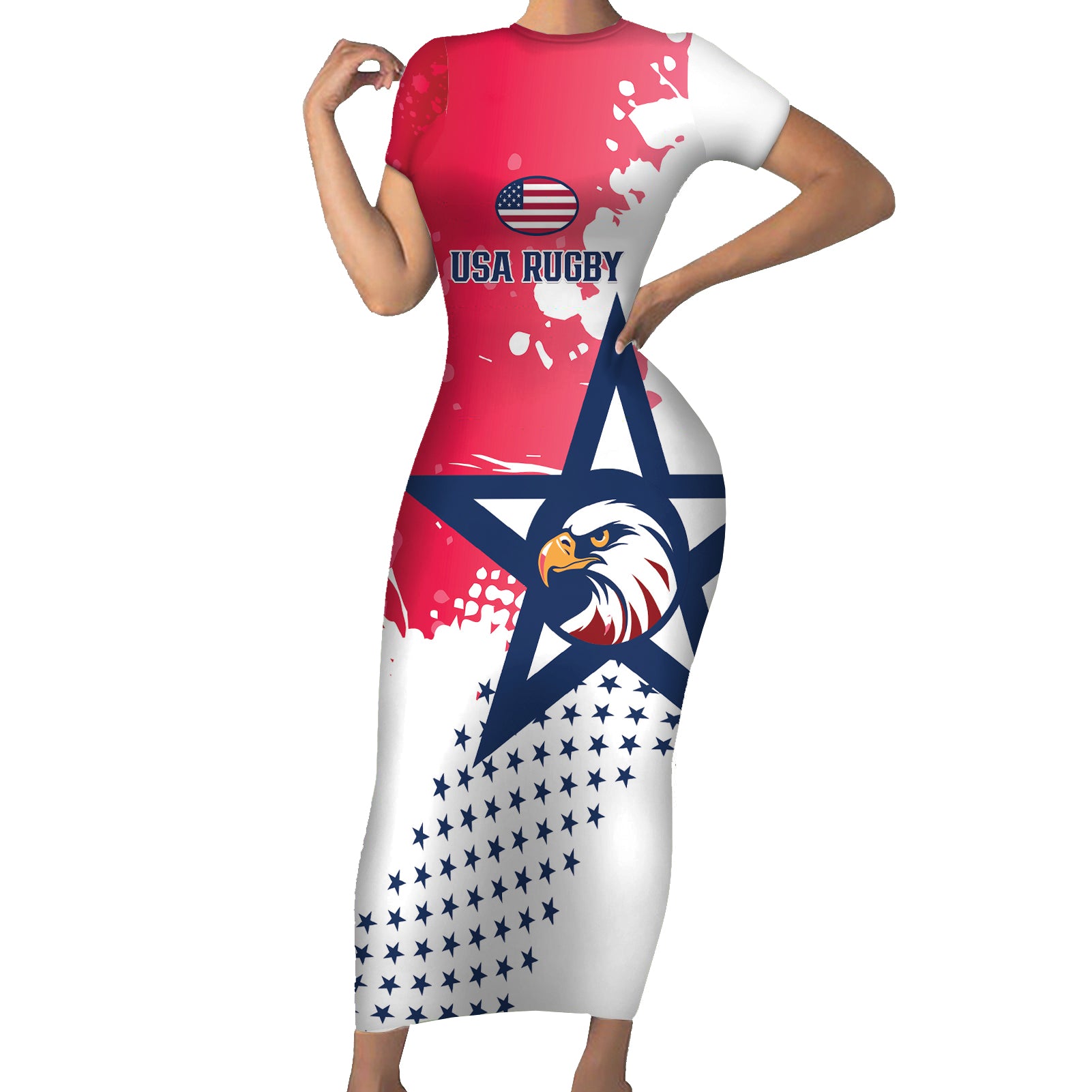 Custom United States Rugby Short Sleeve Bodycon Dress 2024 Pacific Go Eagles - Wonder Print Shop