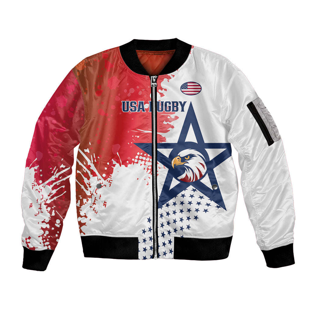 Custom United States Rugby Sleeve Zip Bomber Jacket 2024 Pacific Go Eagles - Wonder Print Shop